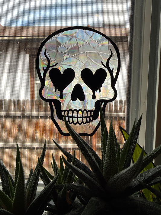 Heart-Eyed Skull Sun Catcher Cling | Rainbow Sun Catcher | Window Decor