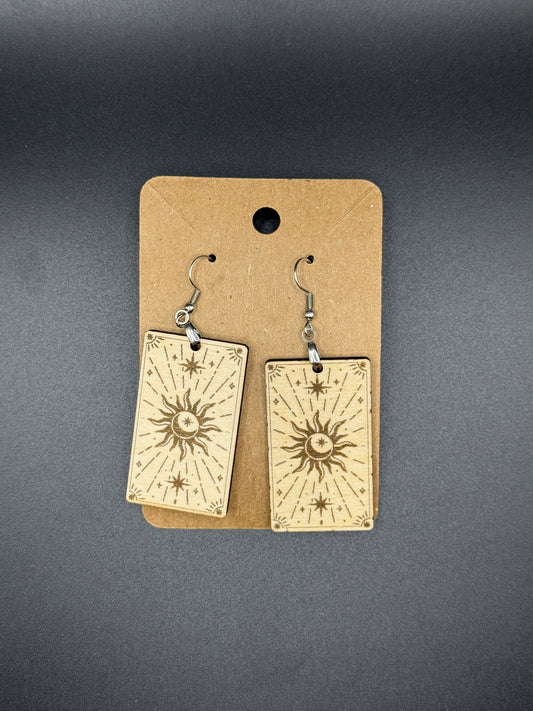 Sun & Moon Tarot Card Earrings – Laser Engraved Wooden Dangles