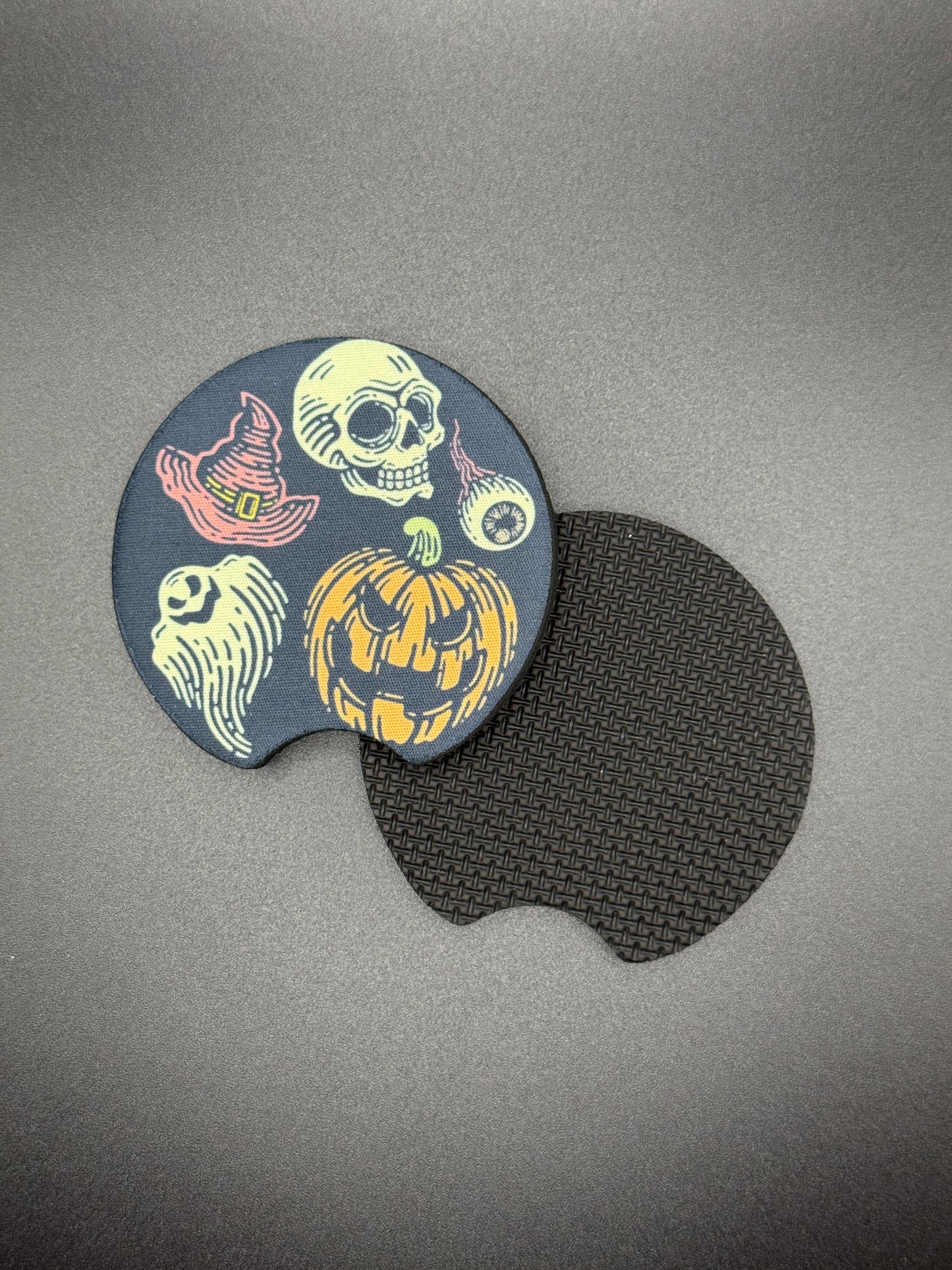 Whimsical Gothic Car Coasters | Handmade Alternative Car Accessories | Cup Holder Coaster Set