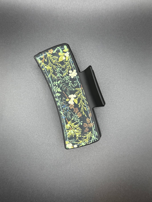 Green Floral Acrylic Claw Clip - Dark Cottagecore Goth Hair Clip