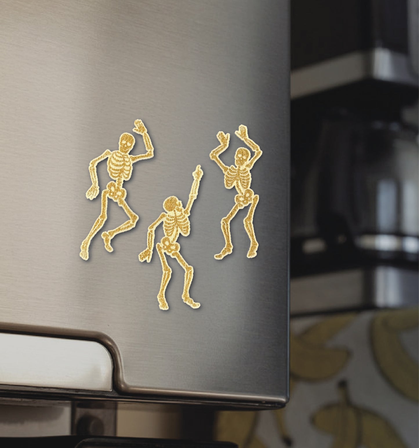 Dancing Skeleton Magnet Set | Laser Cut Wood, Spooky Gothic Decor