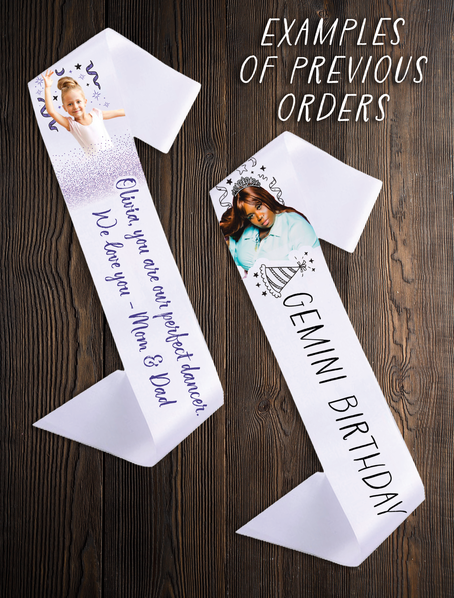 Custom Photo Party Sash - Birthday, Bachelorette, Wedding