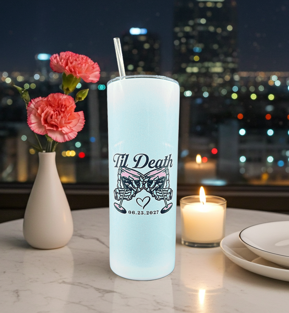 Til Death Tumbler with Custom Date | Gothic Wedding Gift | Anniversary Gift | Couple Matching Cups | Alternative Wedding Keepsake