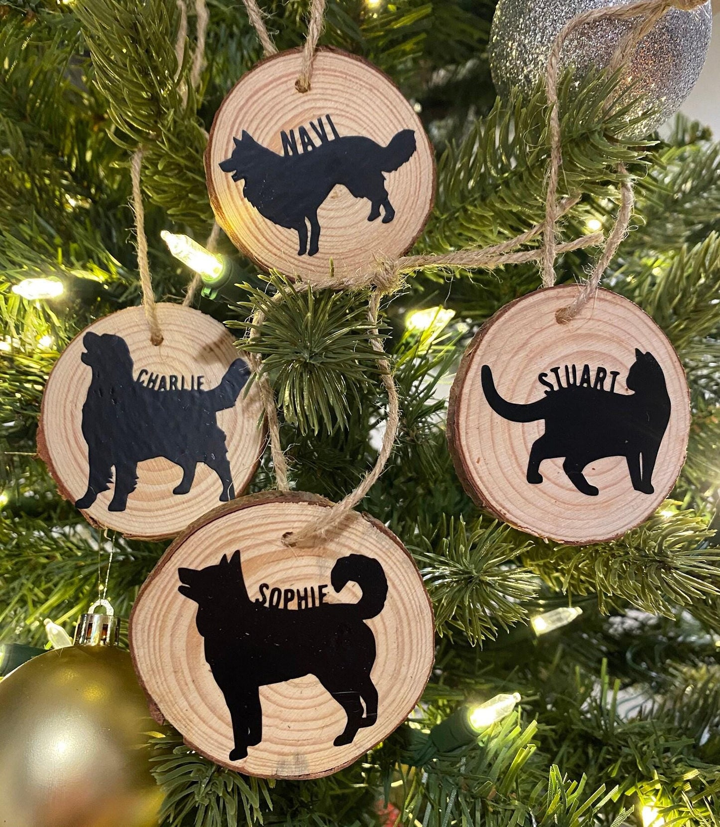 Personalized Wood Slice Ornament - State or Pet Design