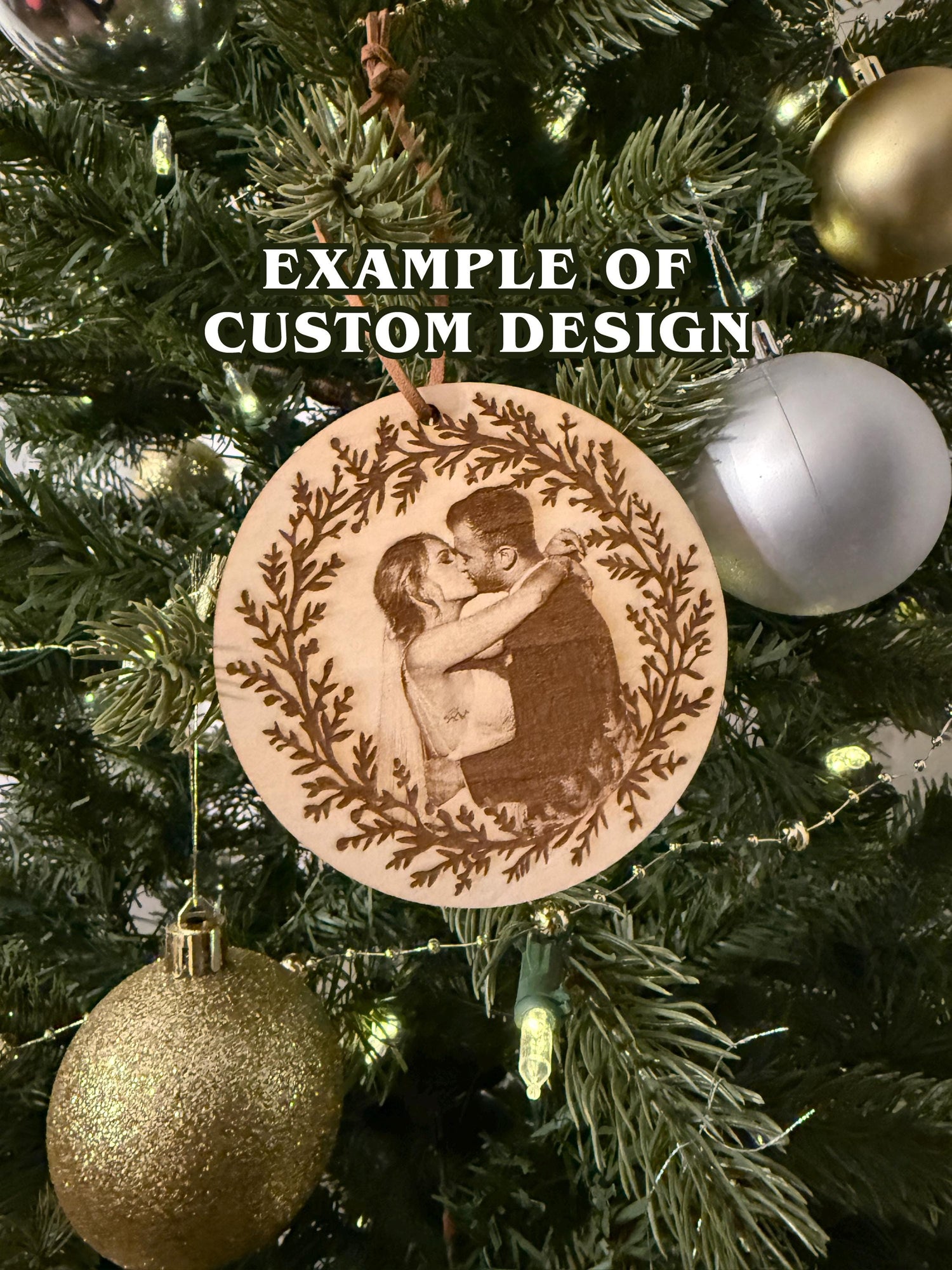Custom engraved wooden Christmas ornament