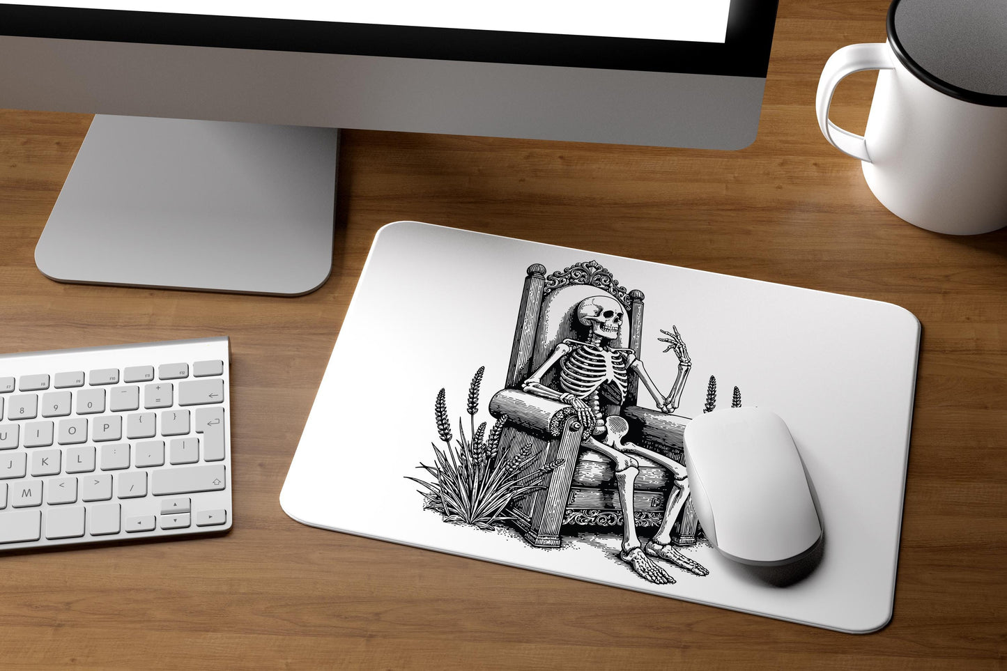 Goth Skull Floral Mouse Pad – Dark Academia Office Decor, Custom Gothic Mousepad