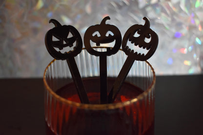Halloween Drink Stirrers with Jack-O-Lanterns - Set of 6