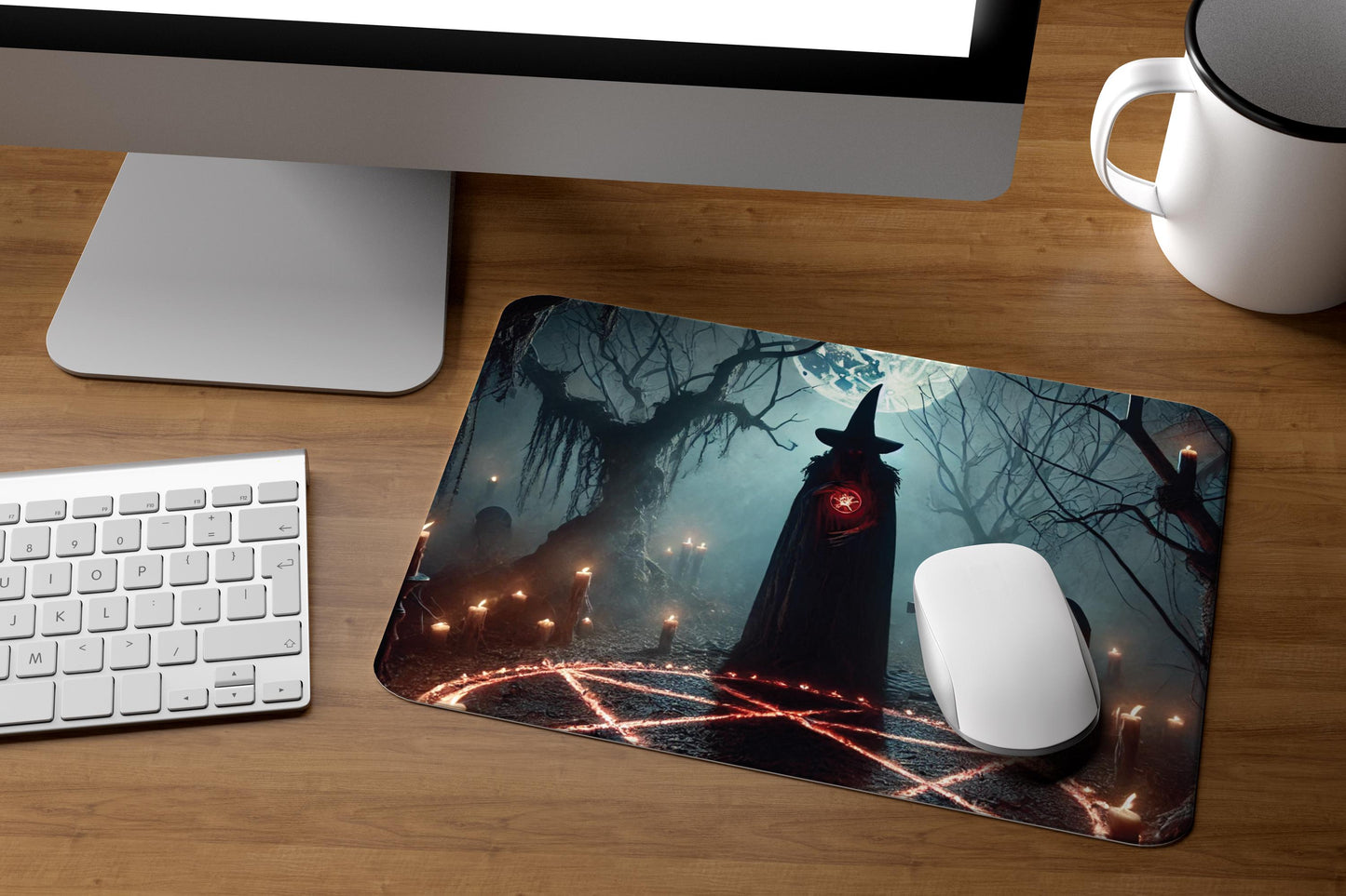 Goth Skull Floral Mouse Pad – Dark Academia Office Decor, Custom Gothic Mousepad