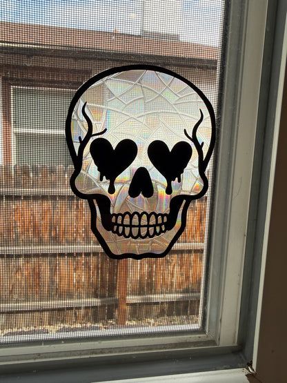Heart-Eyed Skull Sun Catcher Cling | Rainbow Sun Catcher | Window Decor