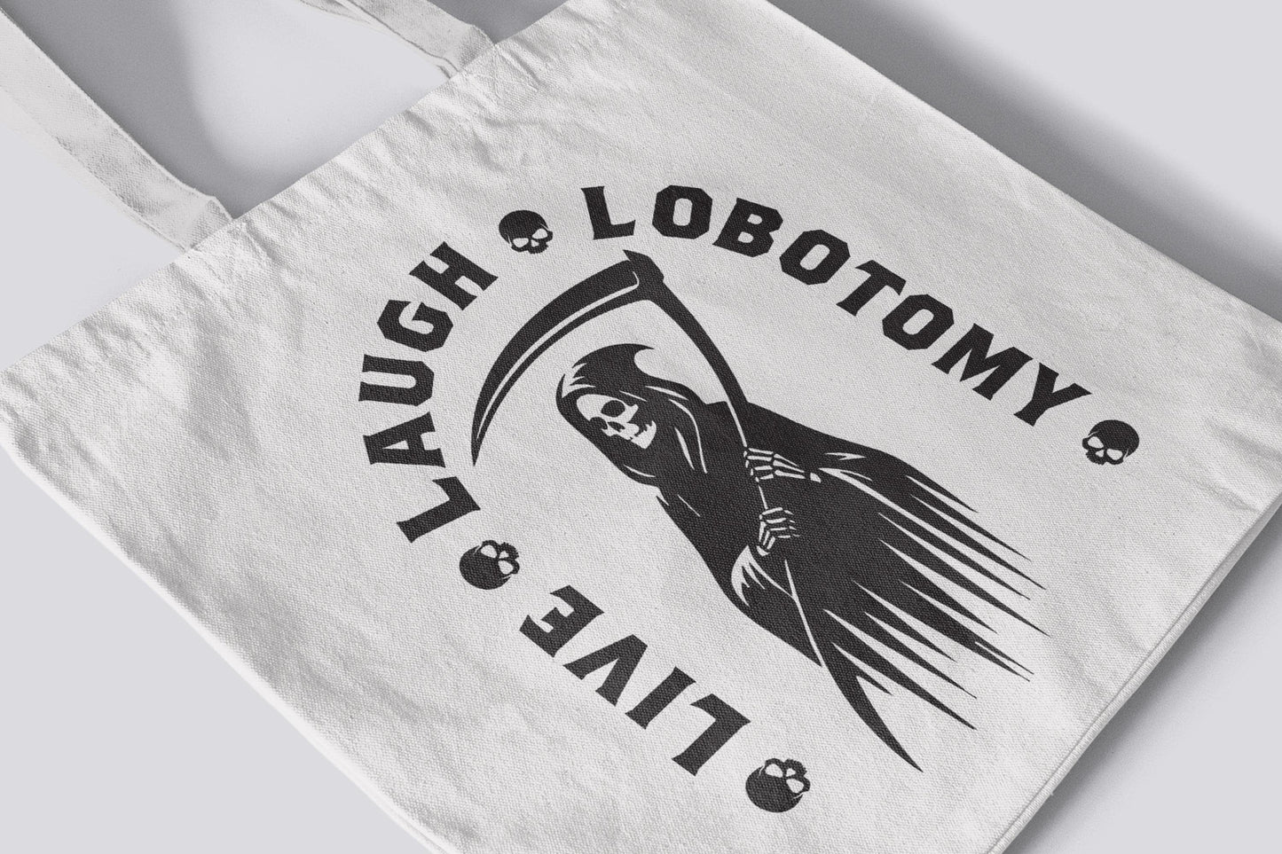 Gothic Canvas Tote Bag with Skeleton Design – Dark Humor or Fully Custom Print