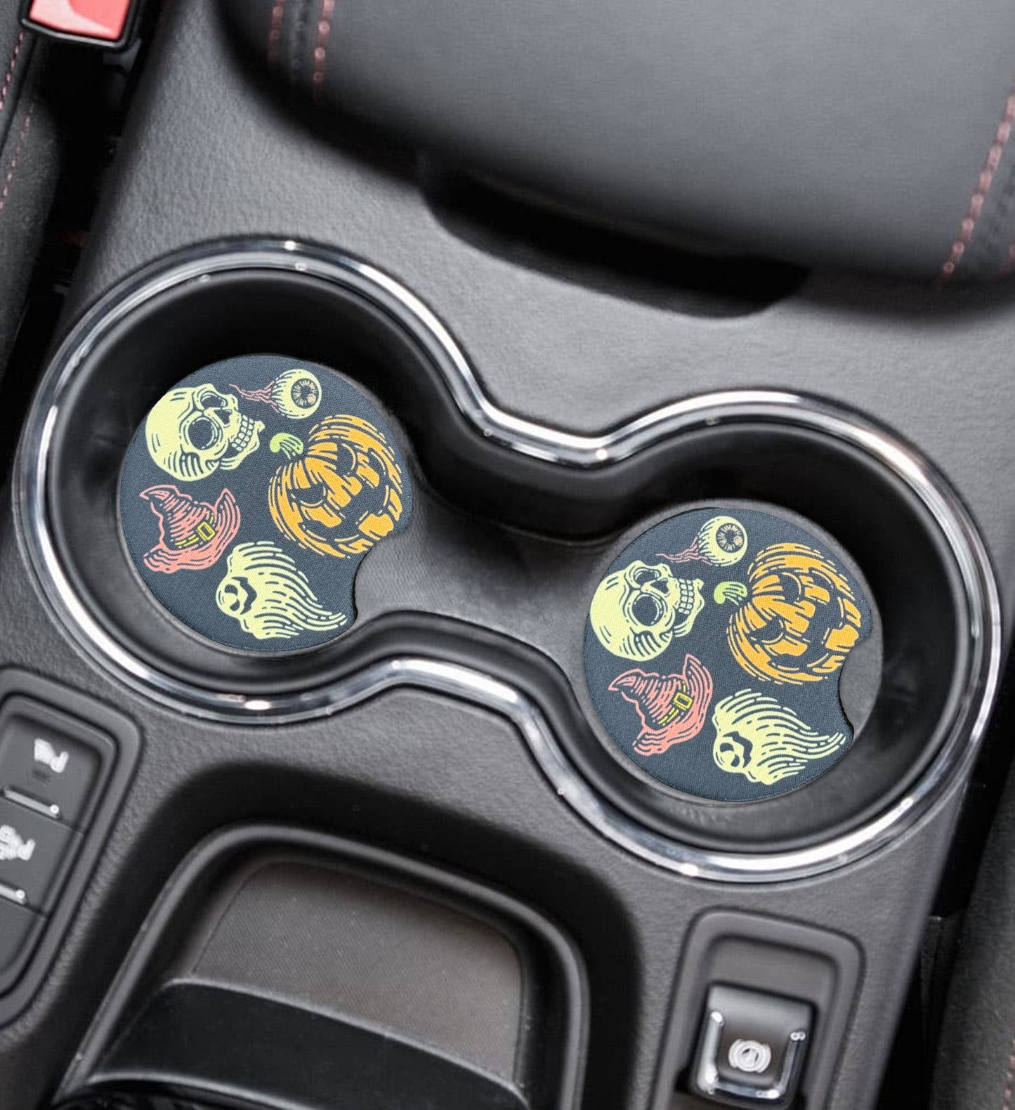 Whimsical Gothic Car Coasters | Handmade Alternative Car Accessories | Cup Holder Coaster Set