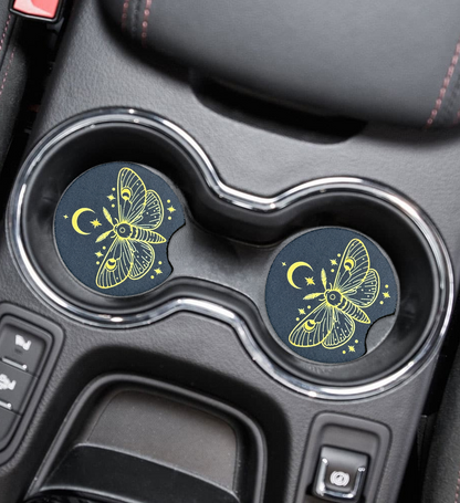 Whimsical Gothic Car Coasters | Handmade Alternative Car Accessories | Cup Holder Coaster Set