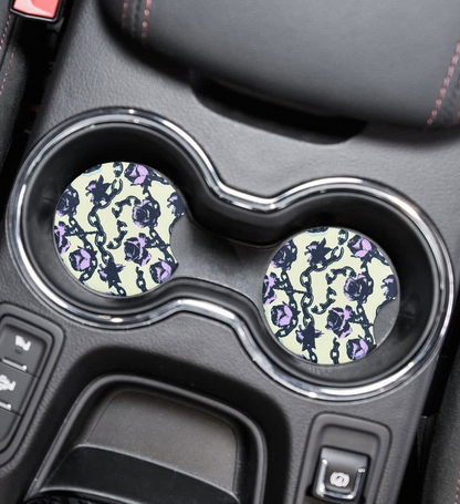 Whimsical Gothic Car Coasters | Handmade Alternative Car Accessories | Cup Holder Coaster Set