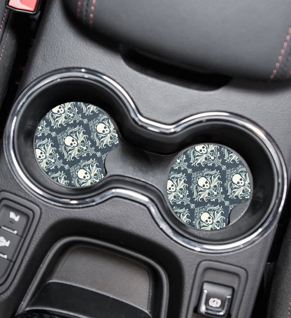 Whimsical Gothic Car Coasters | Handmade Alternative Car Accessories | Cup Holder Coaster Set