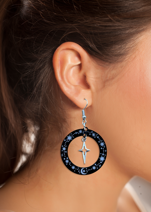 Celestial Earrings | Double-Sided Moon & Star Acrylic Dangles