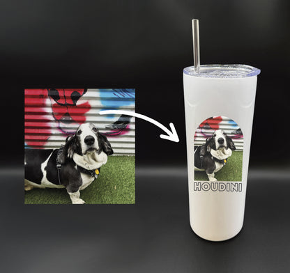Custom Pet Photo Stainless Steel Tumbler, Personalized Pet Lover Travel Cup