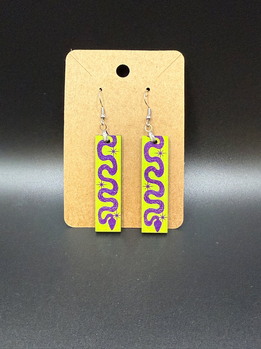 Neon Snake Earrings | Electric Serpent Dangle | Spooky Goth Jewelry | Lime Green Purple Snake | Witchy Statement