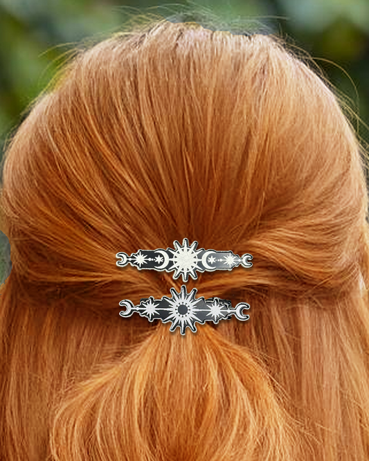 Celestial Hair Clip Set | Moon & Stars Hair Barrettes | Witchy Hair Accessories | Gothic Hair Clips