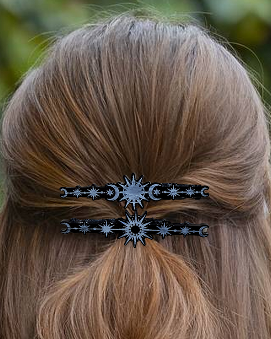 Celestial Hair Clip Set | Moon & Stars Hair Barrettes | Witchy Hair Accessories | Gothic Hair Clips