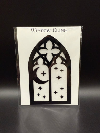 Gothic Moon Cathedral Window Cling | Rainbow Sun Catcher | Witchy Window Decor