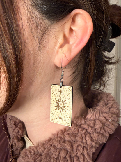 Sun & Moon Tarot Card Earrings – Laser Engraved Wooden Dangles