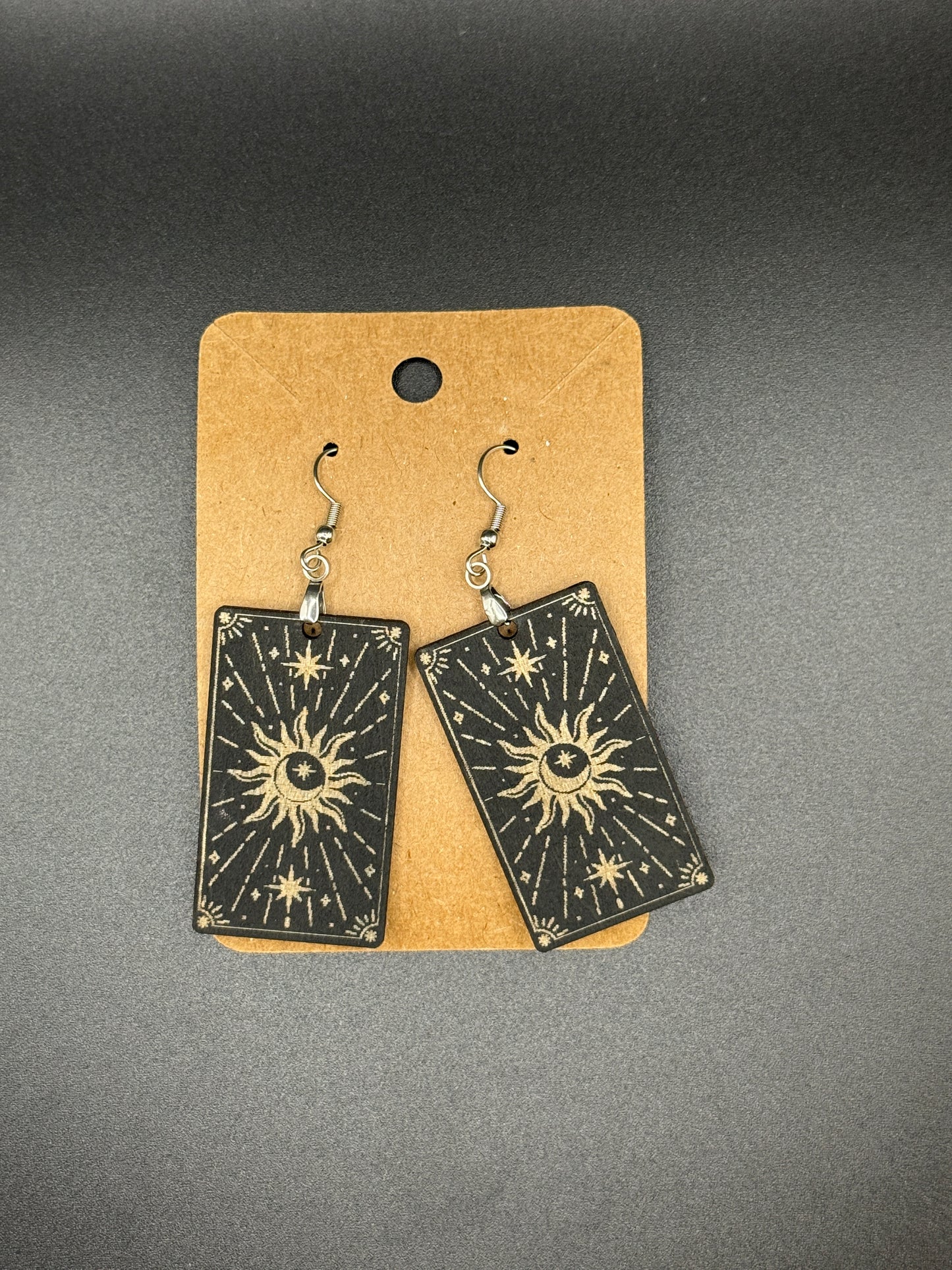 Sun & Moon Tarot Card Earrings – Laser Engraved Wooden Dangles