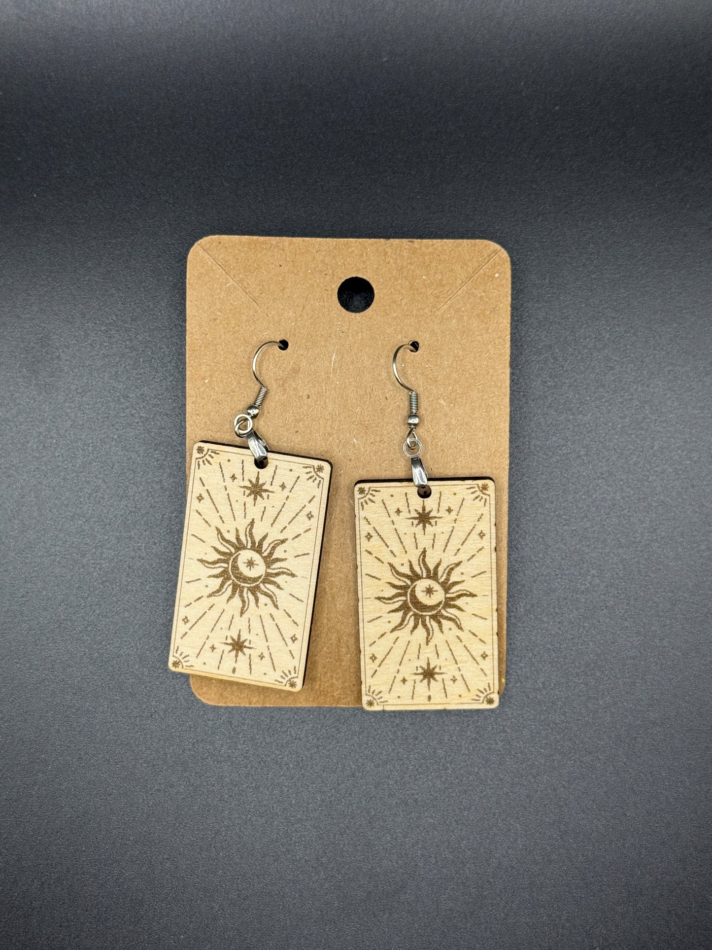 Sun & Moon Tarot Card Earrings – Laser Engraved Wooden Dangles