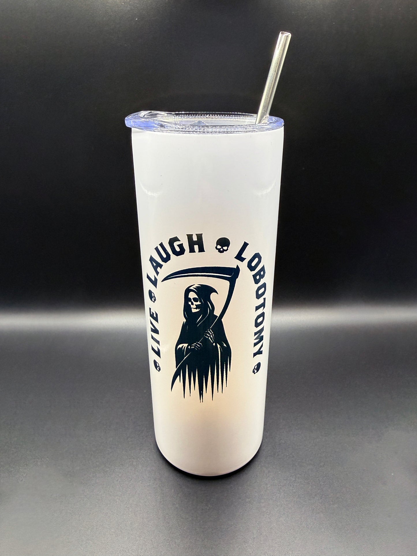 Dark Humor 20oz Stainless Steel Tumbler – Sarcastic Goth Skeleton & Spooky Designs