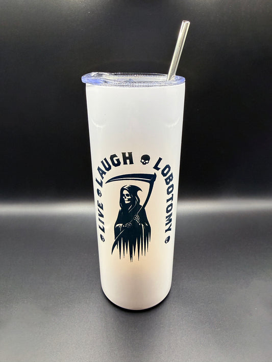 Dark Humor 20oz Stainless Steel Tumbler – Sarcastic Goth Skeleton & Spooky Designs