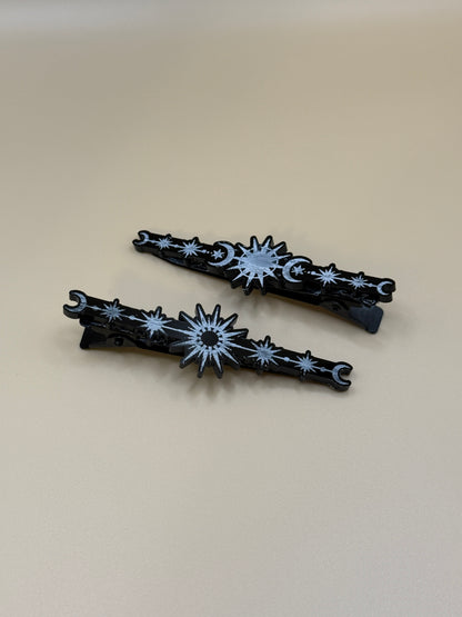 Celestial Hair Clip Set | Moon & Stars Hair Barrettes | Witchy Hair Accessories | Gothic Hair Clips