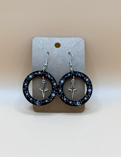 Celestial Earrings | Double-Sided Moon & Star Acrylic Dangles