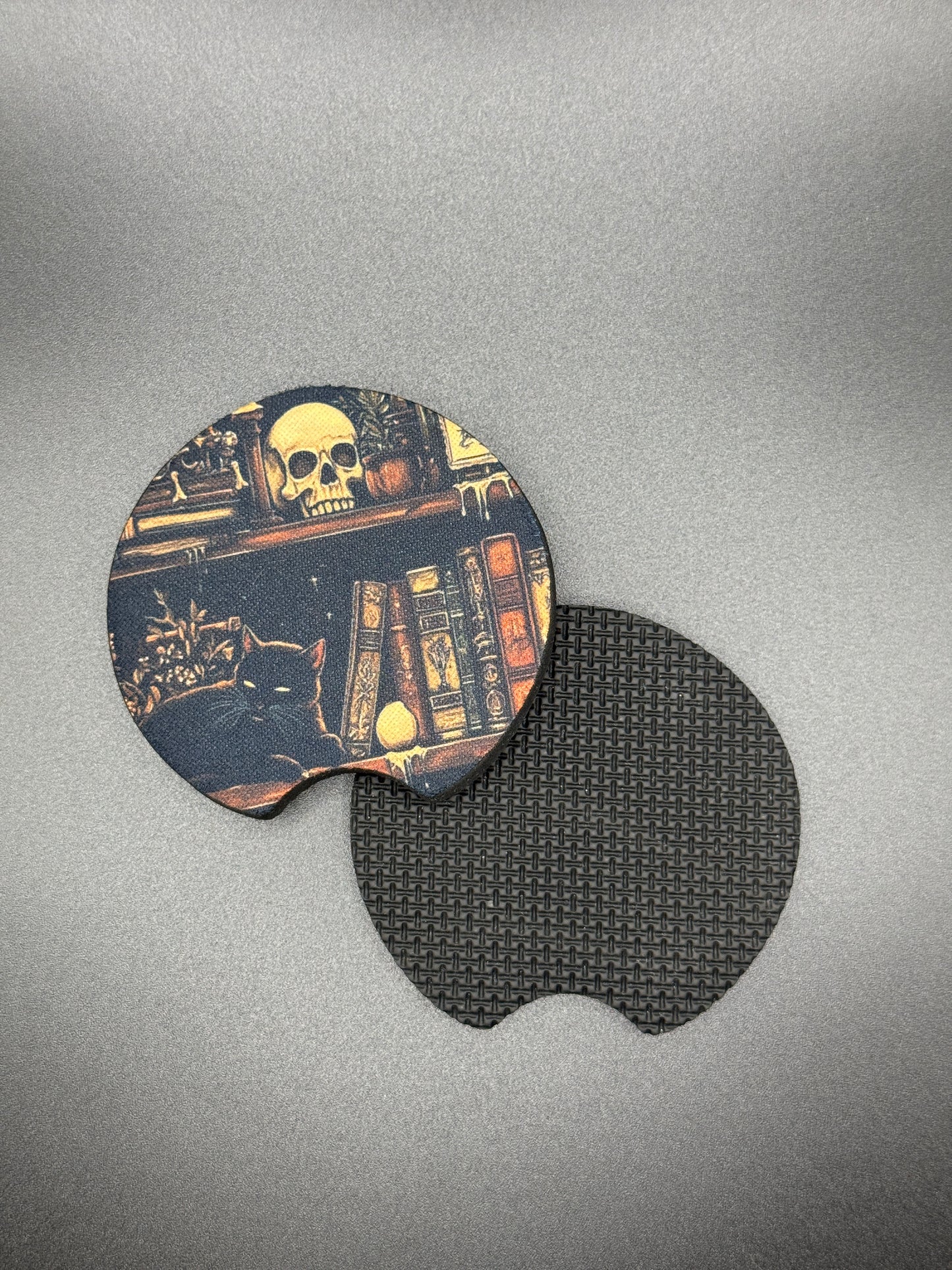 Whimsical Gothic Car Coasters | Handmade Alternative Car Accessories | Cup Holder Coaster Set