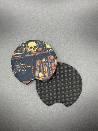 Whimsical Gothic Car Coasters | Handmade Alternative Car Accessories | Cup Holder Coaster Set