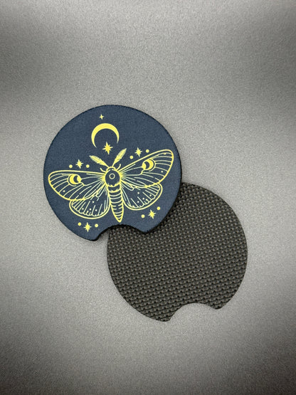 Whimsical Gothic Car Coasters | Handmade Alternative Car Accessories | Cup Holder Coaster Set