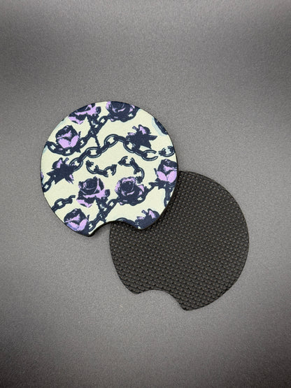 Whimsical Gothic Car Coasters | Handmade Alternative Car Accessories | Cup Holder Coaster Set
