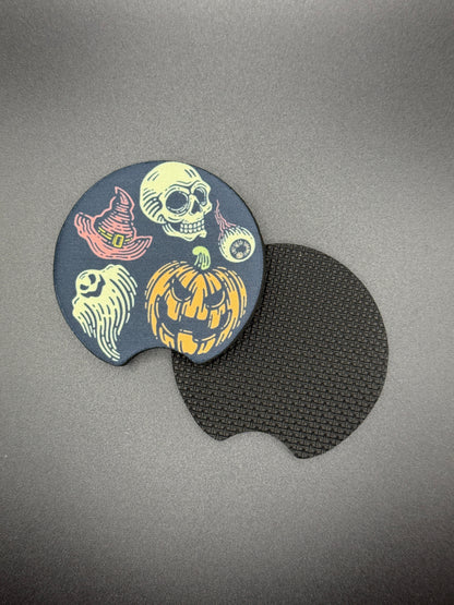 Whimsical Gothic Car Coasters | Handmade Alternative Car Accessories | Cup Holder Coaster Set