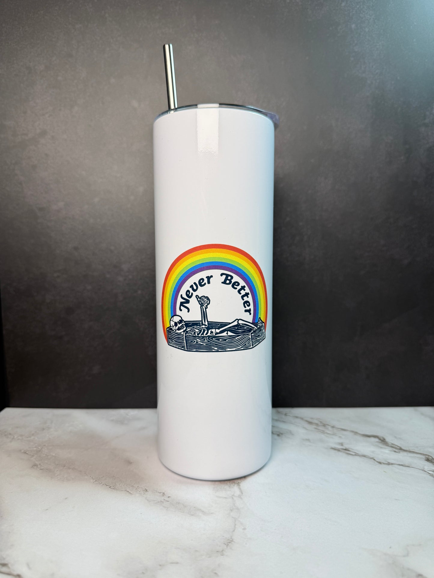Dark Humor 20oz Stainless Steel Tumbler – Sarcastic Goth Skeleton & Spooky Designs
