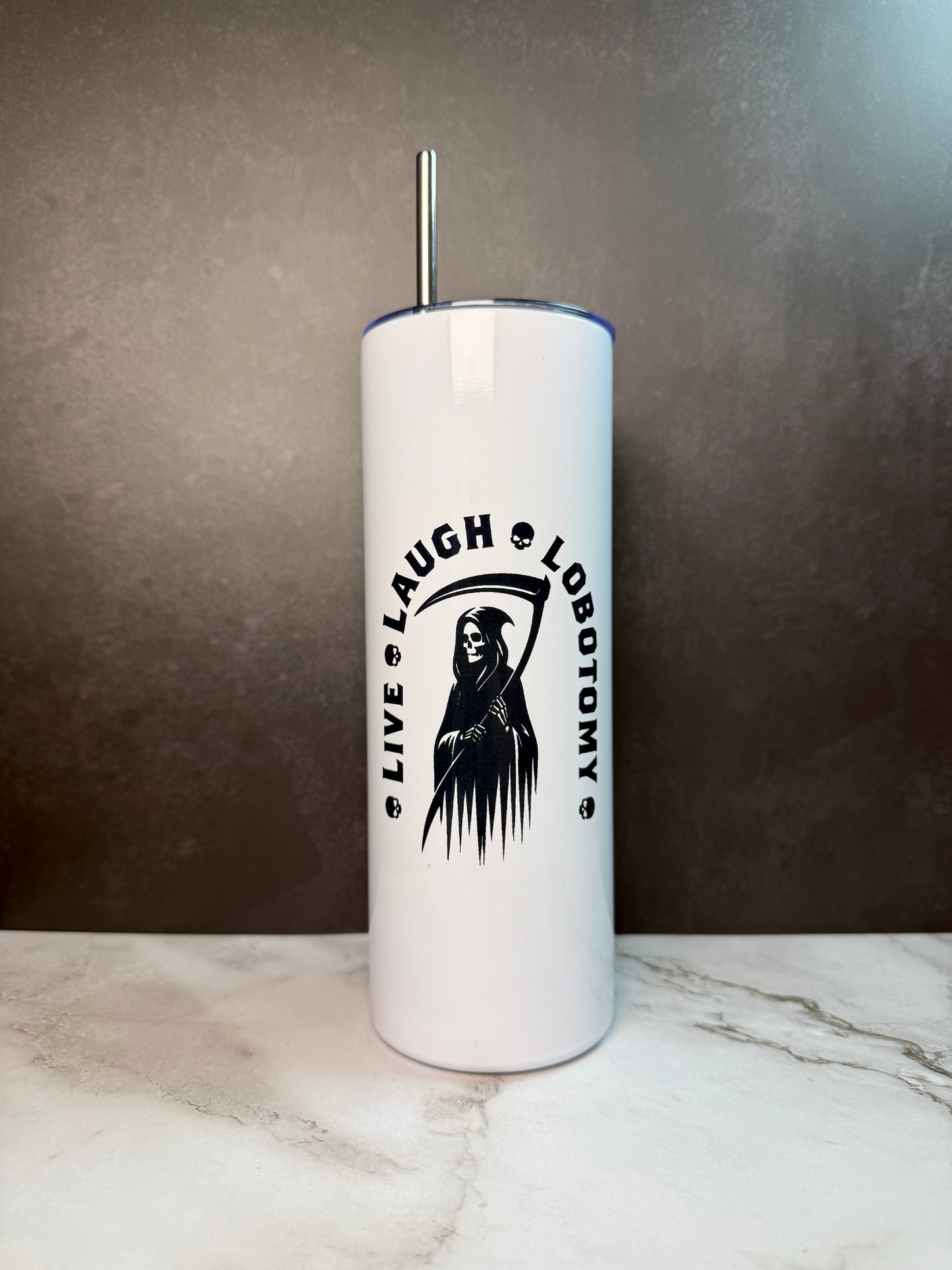 Dark Humor 20oz Stainless Steel Tumbler – Sarcastic Goth Skeleton & Spooky Designs