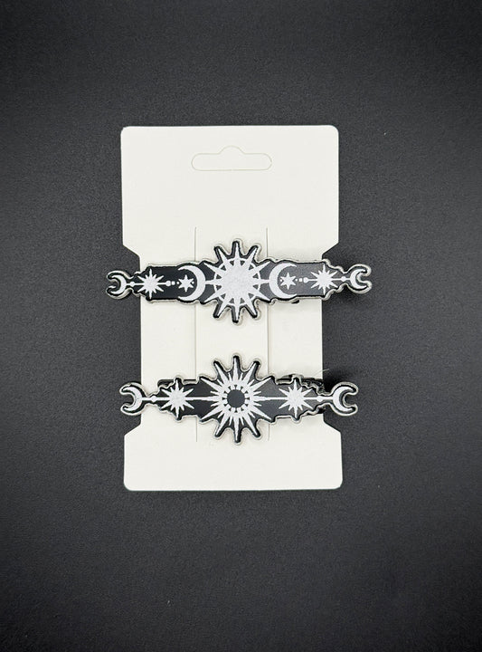 Celestial Hair Clip Set | Moon & Stars Hair Barrettes | Witchy Hair Accessories | Gothic Hair Clips