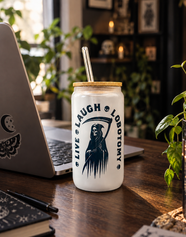 Frosted Glass Tumbler 18oz - Dark Humor Coffee Cup