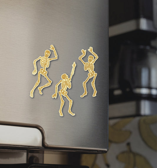 Dancing Skeleton Magnet Set | Laser Cut Wood, Spooky Gothic Decor