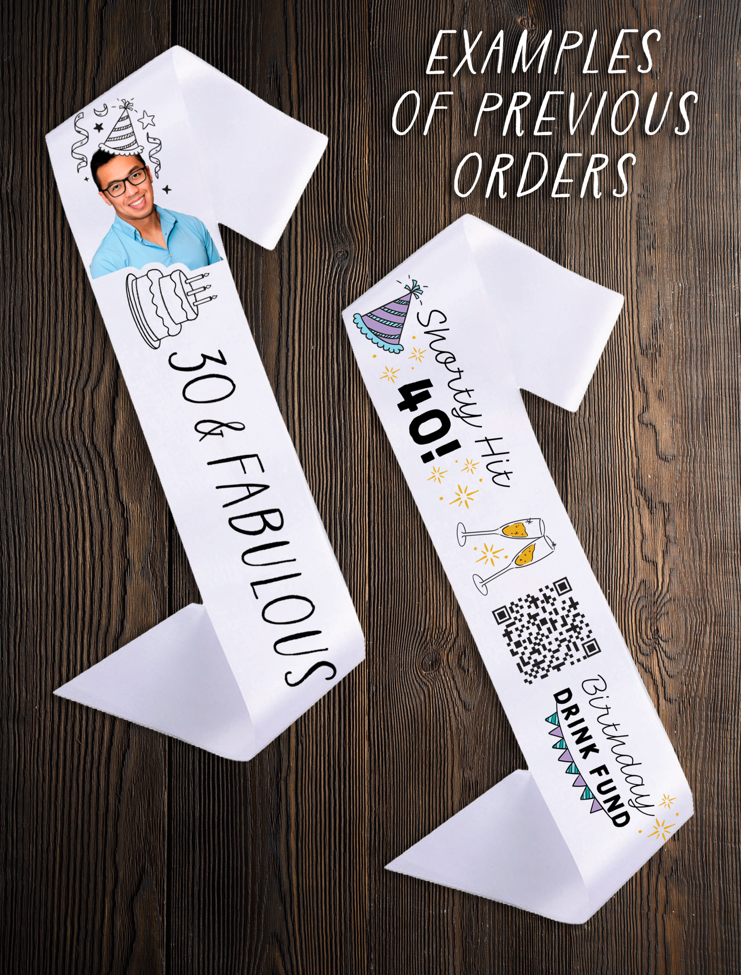 Custom Photo Party Sash - Birthday, Bachelorette, Wedding