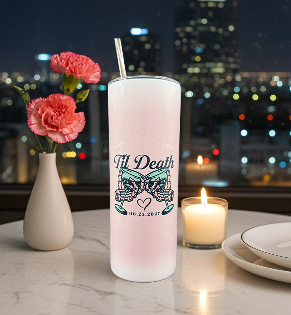Til Death Tumbler with Custom Date | Gothic Wedding Gift | Anniversary Gift | Couple Matching Cups | Alternative Wedding Keepsake