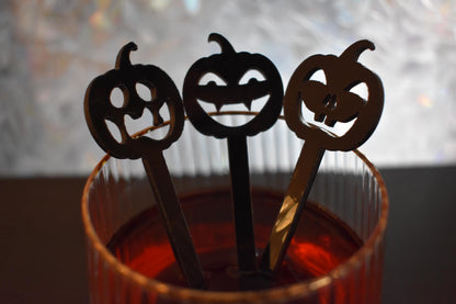 Halloween Drink Stirrers with Jack-O-Lanterns - Set of 6