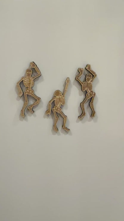 Dancing Skeleton Magnet Set | Laser Cut Wood, Spooky Gothic Decor