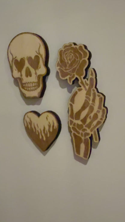 Gothic Heart Magnet Set | Skull, Rose, Spooky Valentine's